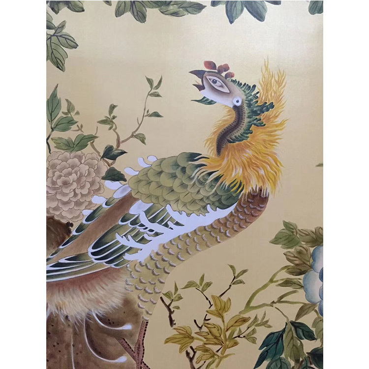 Luxury hand painted silk wallpaper for spa decoration, chinoiserie wallpaper, wallpaper mural