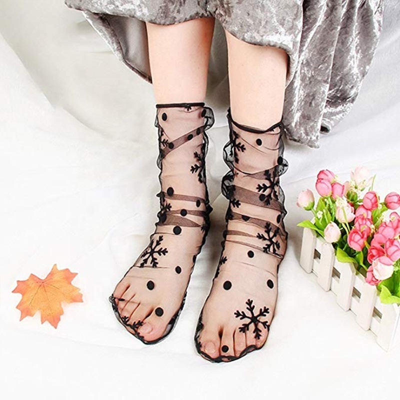 Calcetines cortos de seda cristal Summer Crystal Silk Ankle Short Socks transparent Stockings sexy women girls lace socks