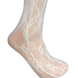 Cheap white floral print tulle socks comfortable dress knee high socks women