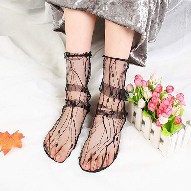 Calcetines cortos de seda cristal Summer Crystal Silk Ankle Short Socks transparent Stockings sexy women girls lace socks