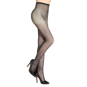 Funky glitter wire high waist elastic fishnet stockings sheer pantyhose women