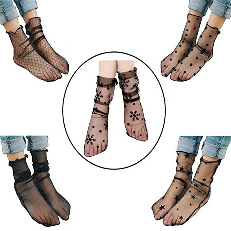 Calcetines cortos de seda cristal Summer Crystal Silk Ankle Short Socks transparent Stockings sexy women girls lace socks