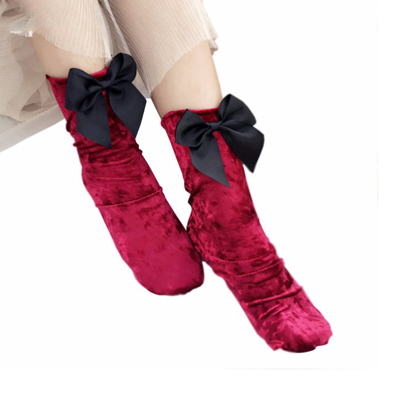 Winter Casual Floral Bowknot Fashion Velvet Soft Warmer Sleep Socks