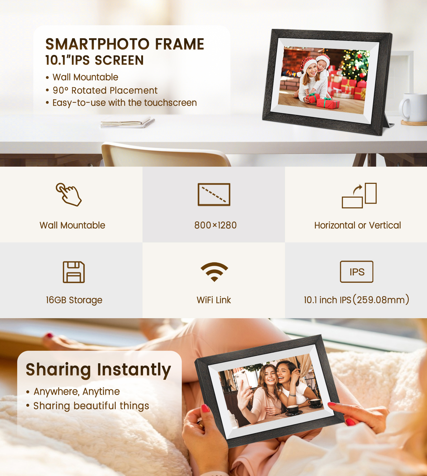 Bestseller MP3 Porta Retrato Large Wifi Motion Video Digital Photo Frame