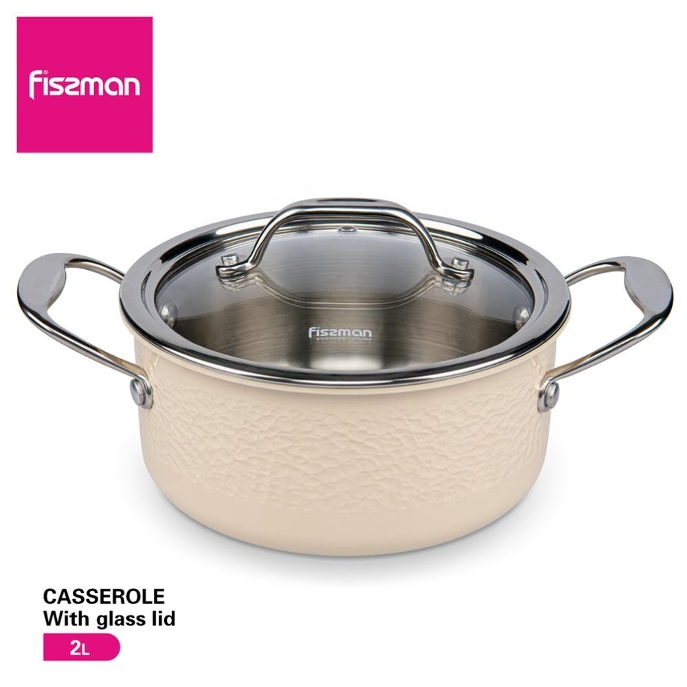 FISSMAN Hot Sale Eco-Friendly LFGB  18cm Induction 304 Stainless Steel Cookware Casserole With Glass Lid Soup Stock Pots