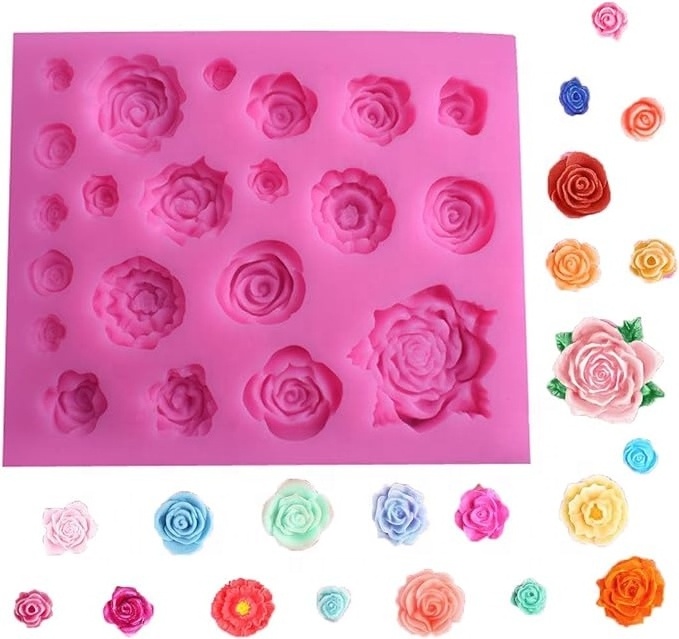 Silicone Rose Flower Fondant Mold 21 Cavity Roses Shape Cake Cupcake Top Decoration Mould for Chocolate Handmade Candy Making