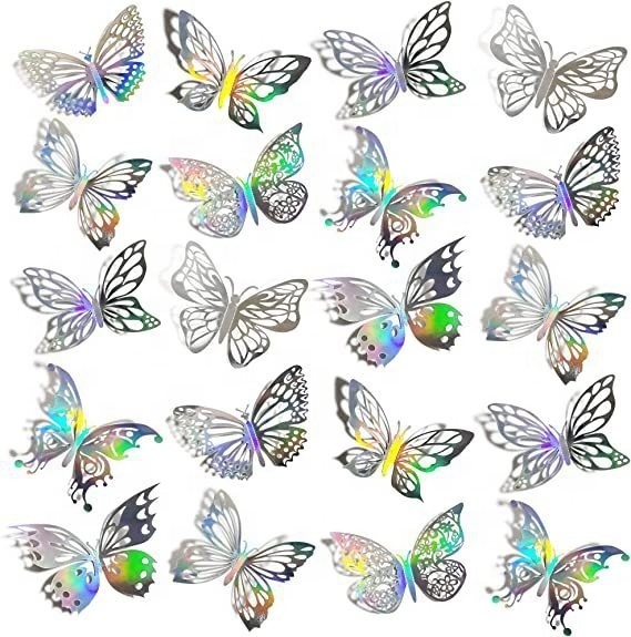 3D Butterfly Wall Decor Removable Metallic Wall Decor Sticker Room Mural Decals for Kids Bedroom Nursery Classroom Party Decor