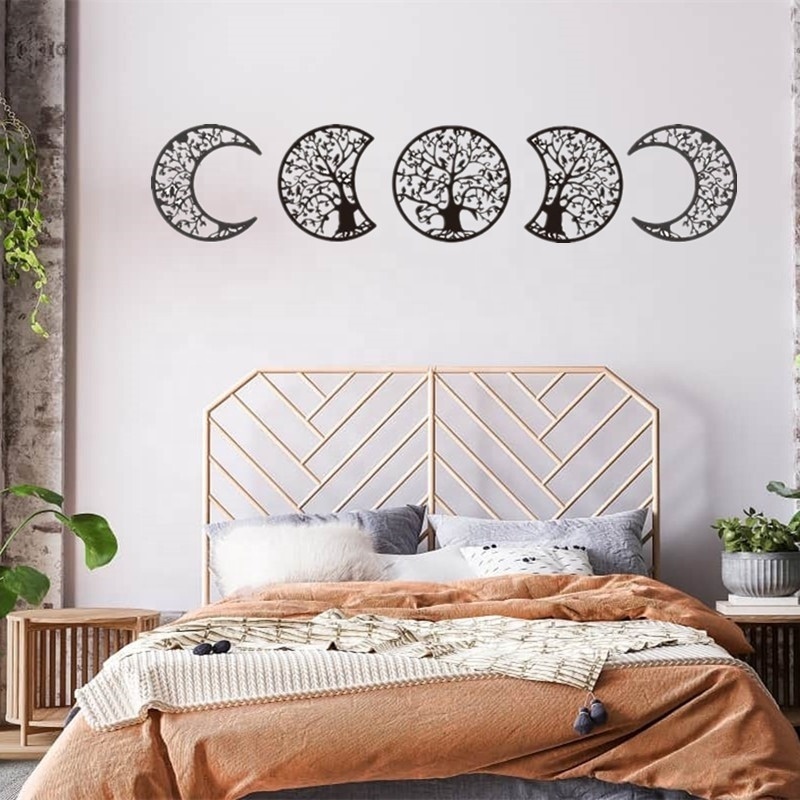 Moon Phase Wall Decor Boho Hanging Moon Phase Nordic Wood Wall Art for Living Room Bedroom Home Wall Decoration Bar Ornament