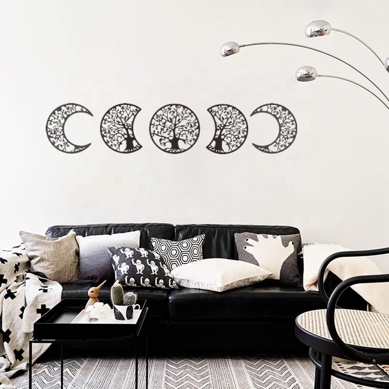 Moon Phase Wall Decor Boho Hanging Moon Phase Nordic Wood Wall Art for Living Room Bedroom Home Wall Decoration Bar Ornament