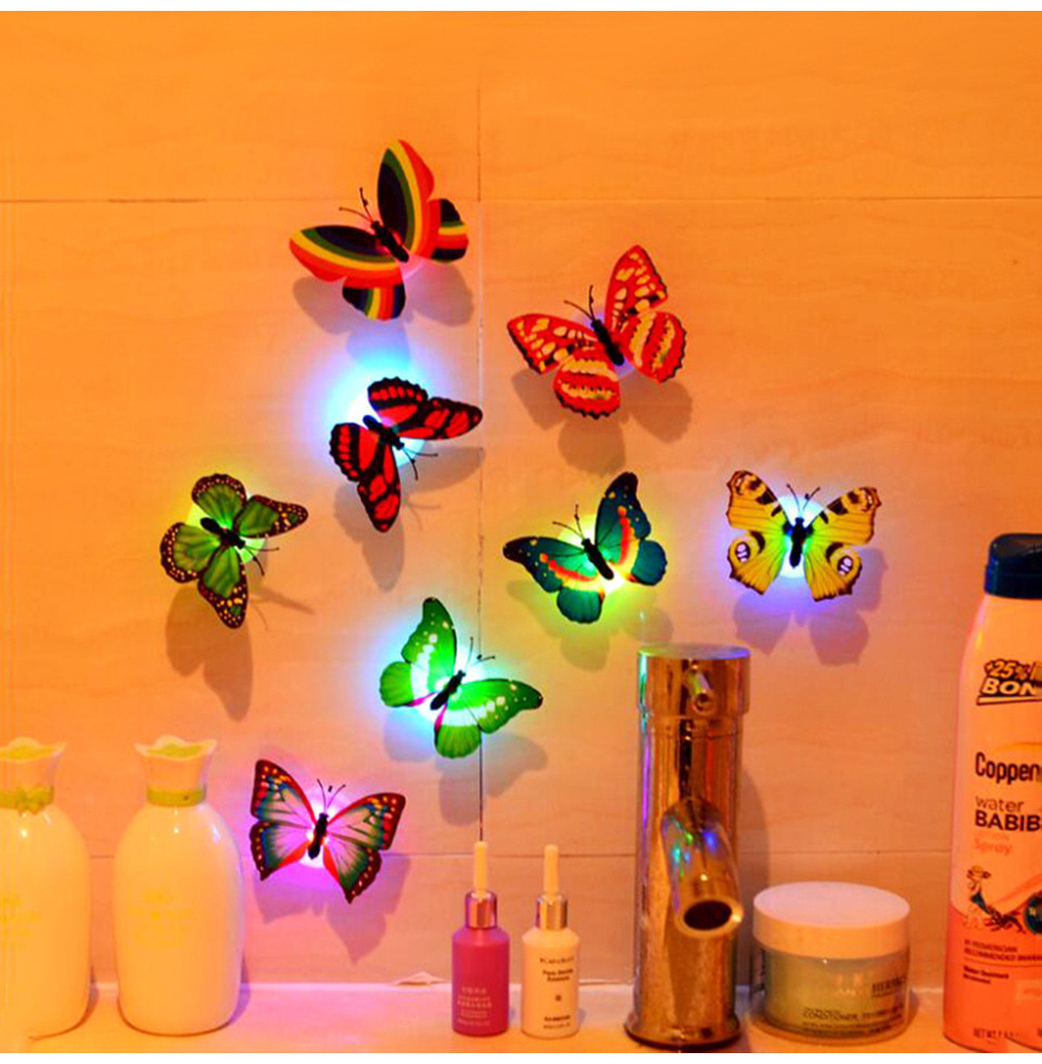 Wholesale colorful simulation LED wall stickers Luminous butterfly night light children's toys bedroom party decoration