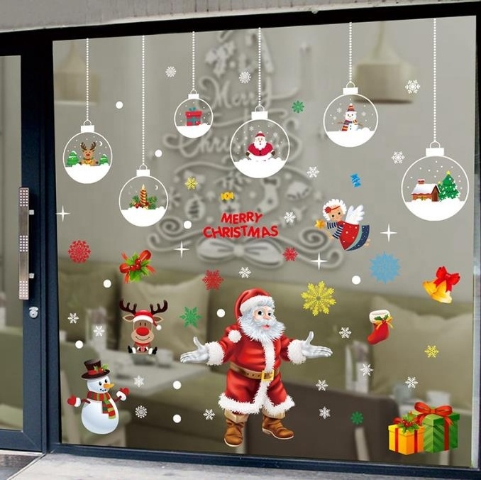 Wholesale Double Sided Christmas Wall Stickers Static Vinyl Decals for Window Decorations for Mall Office or Home Use