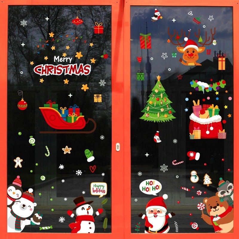 Wholesale Double Sided Christmas Wall Stickers Static Vinyl Decals for Window Decorations for Mall Office or Home Use