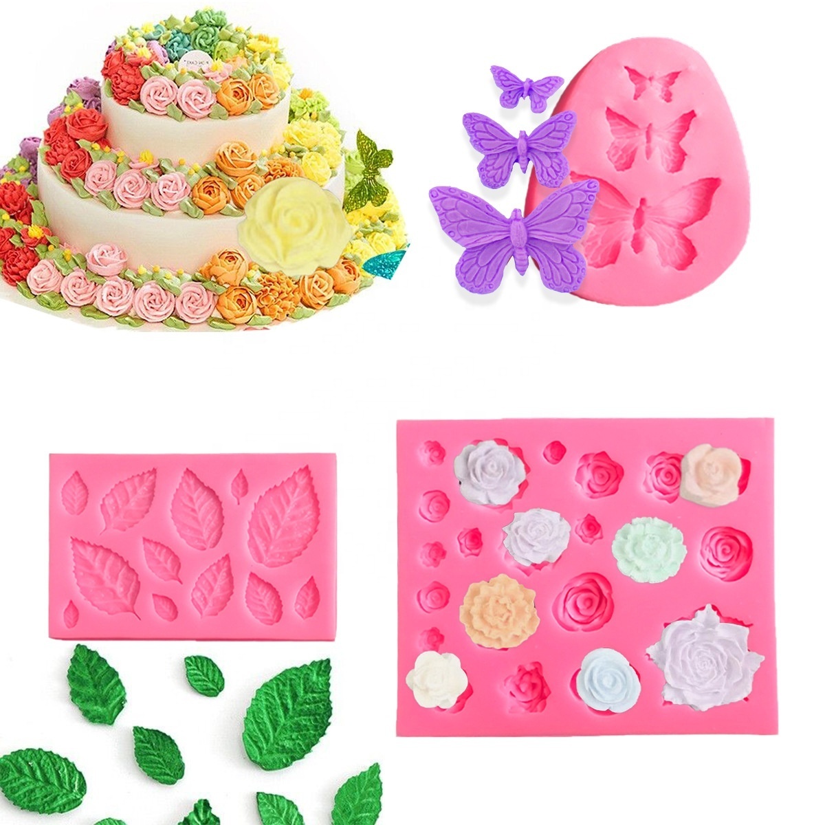 Silicone Rose Flower Fondant Mold 21 Cavity Roses Shape Cake Cupcake Top Decoration Mould for Chocolate Handmade Candy Making