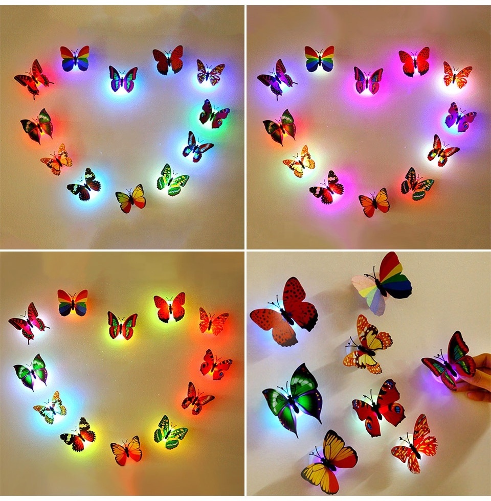 Wholesale colorful simulation LED wall stickers Luminous butterfly night light children's toys bedroom party decoration