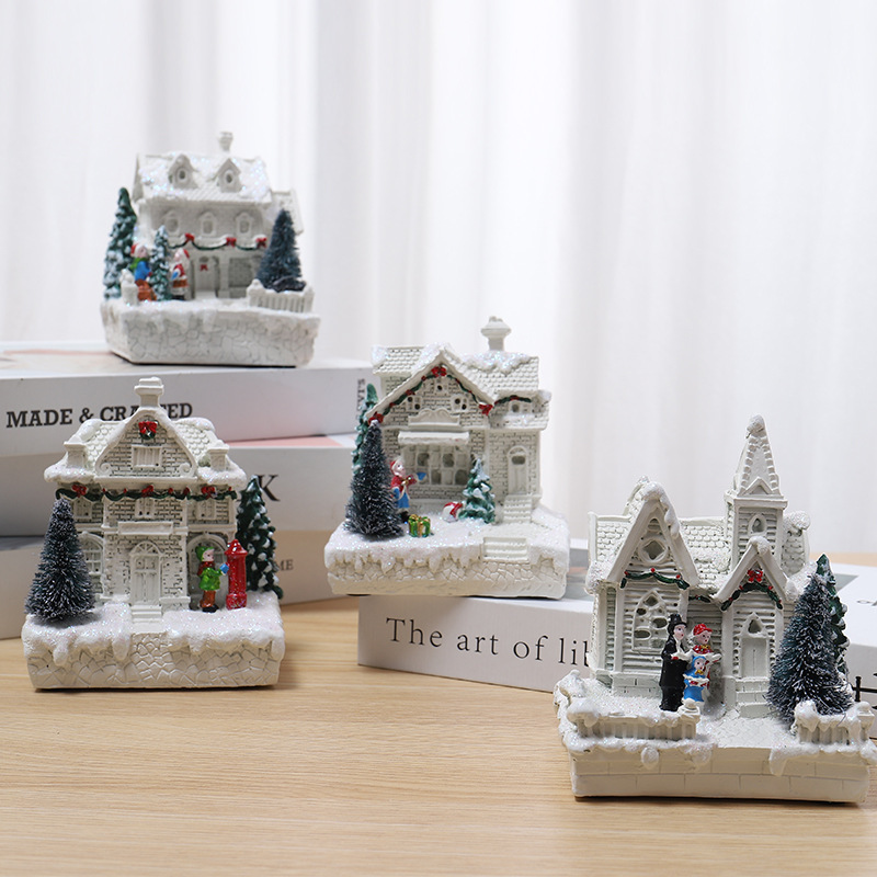 New resin luminescent Christmas small house white European warm light Christmas snow house decoration decorations