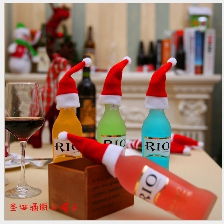 Wholesale Mini Santa Hats Wine Bottles Cover Christmas Lollipop Hat for Crafts Silverware Holders Table Dinner Decoration