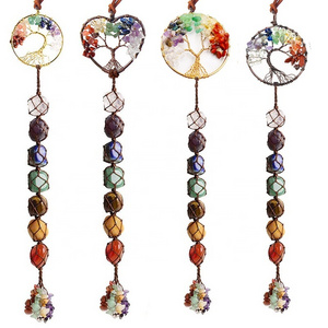 Tree of Life Chakra Stones Healing Crystals Feng Shui Hanging Ornament Wall  Meditation Hanging Car Window Ornament Home Decor