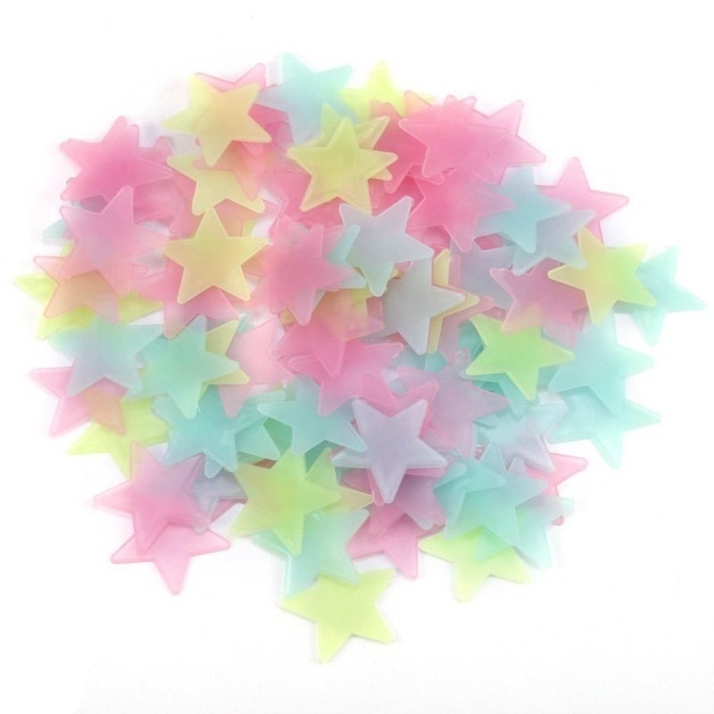 100 Pcs Glow Stars Fluorescent Plastic Wall Stickers Murals Decals for Home Art Decor Ceiling Kids Babys Bedroom Decorations