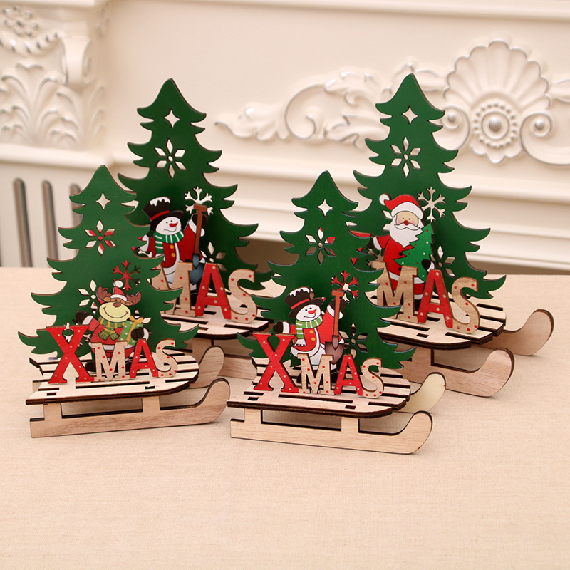 Christmas decorations Christmas creative painted wooden assembly DIY sleigh car ornaments jigsaw puzzle gifts