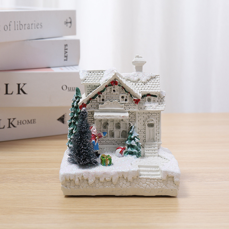 New resin luminescent Christmas small house white European warm light Christmas snow house decoration decorations