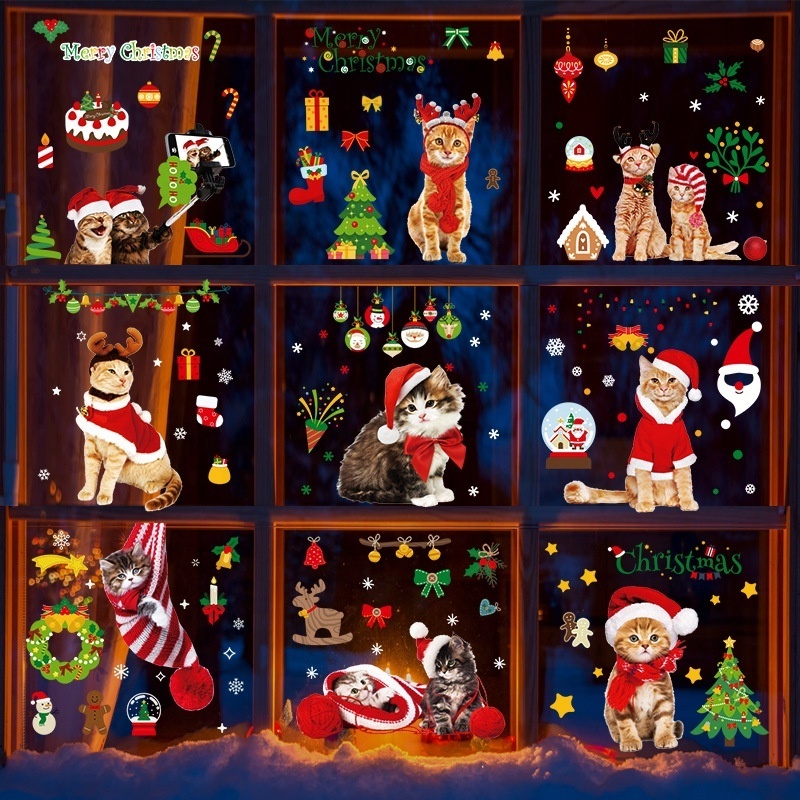 Wholesale Double Sided Christmas Wall Stickers Static Vinyl Decals for Window Decorations for Mall Office or Home Use