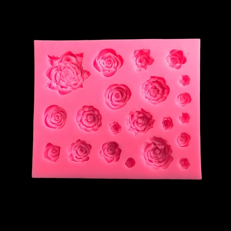 Silicone Rose Flower Fondant Mold 21 Cavity Roses Shape Cake Cupcake Top Decoration Mould for Chocolate Handmade Candy Making