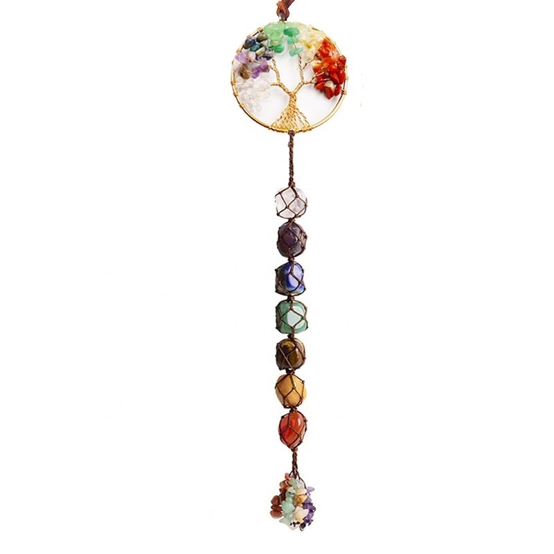 Tree of Life Chakra Stones Healing Crystals Feng Shui Hanging Ornament Wall  Meditation Hanging Car Window Ornament Home Decor