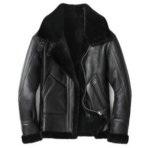 Wholesale Price Sheepskin Fur Coat MensB3 Bomber Jacket Men Shearling Aviator Pilot Bomber Fur leather jacket