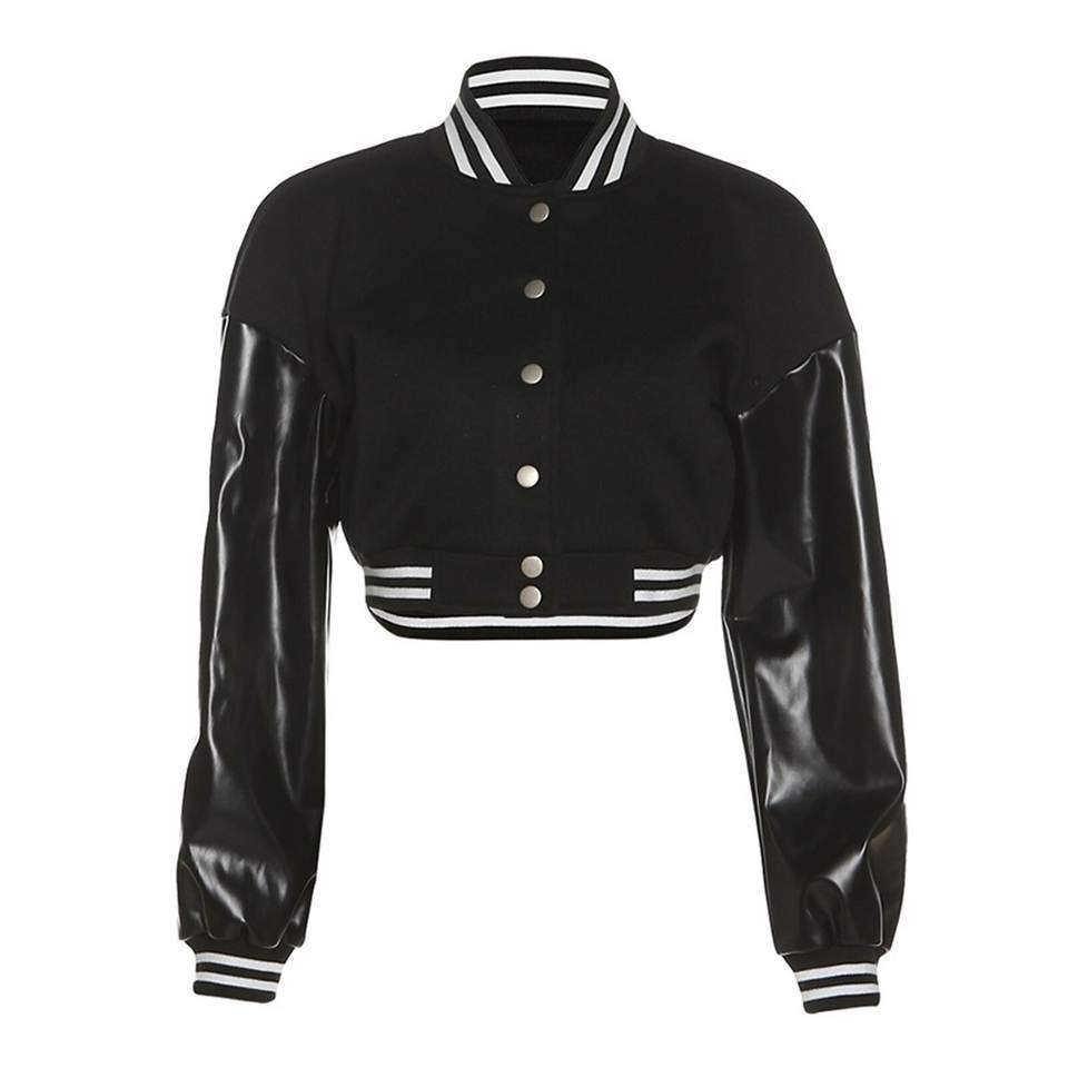 Top Trending Women Custom Printed Embroidery Patches Cropped Bomber Varsity Jacket