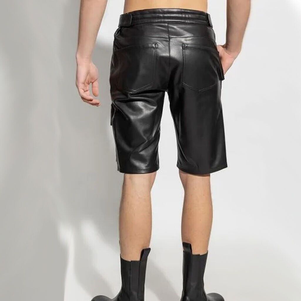 Men's Black Shorts Genuine Lambskin Leather Shorts for man Men Leather Shorts