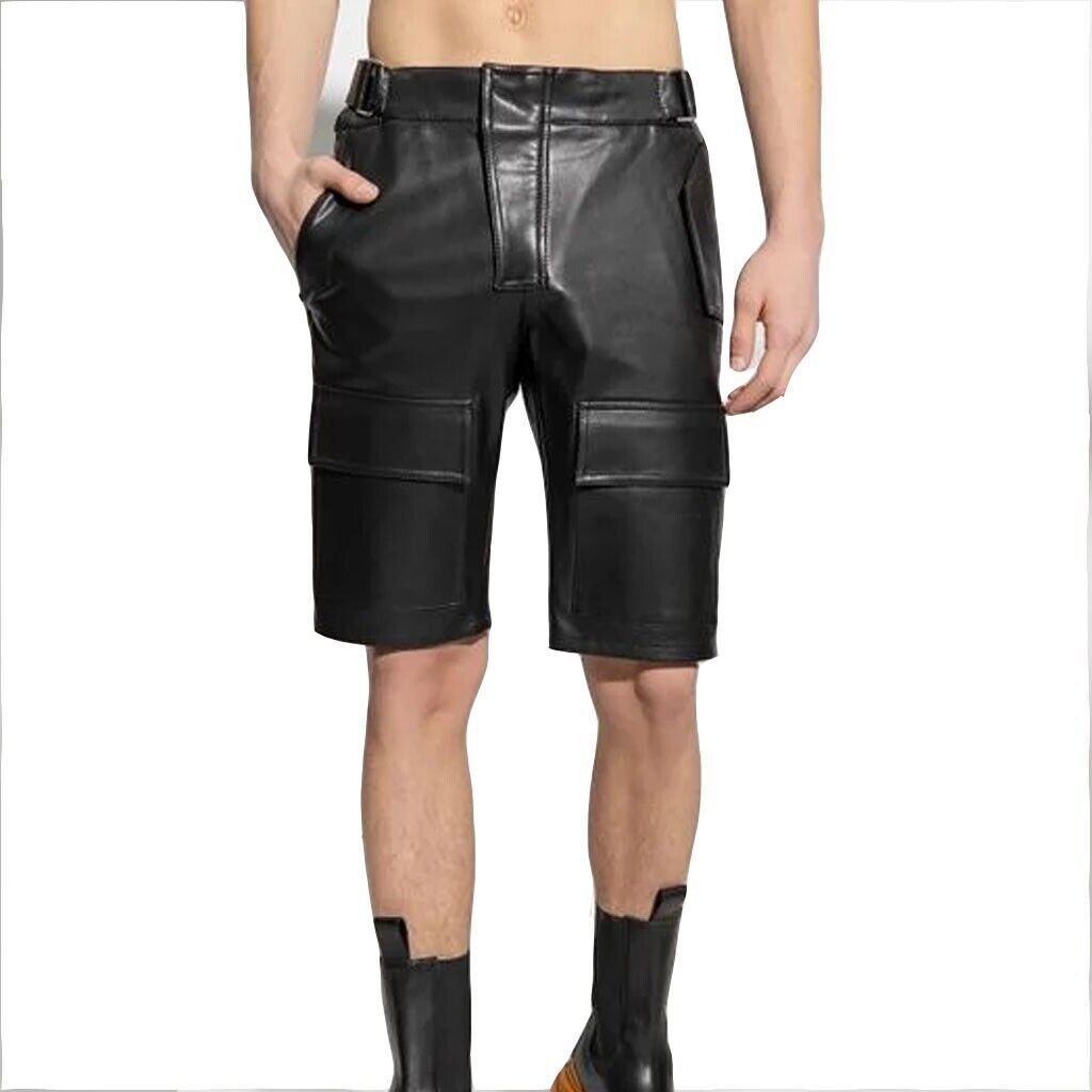 Men's Black Shorts Genuine Lambskin Leather Shorts for man Men Leather Shorts