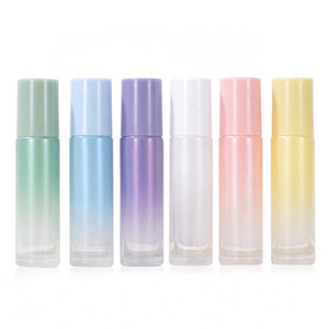 Essential oil perfume roller bottle clear green blue pink white purple yellow 5ml 10ml glass roll on bottle with cap