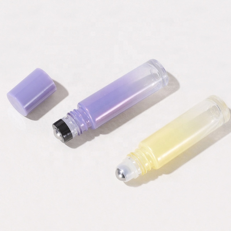 Essential oil perfume roller bottle clear green blue pink white purple yellow 5ml 10ml glass roll on bottle with cap