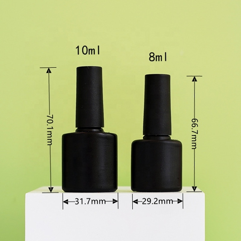 Hot sale custom logo 8ml 10ml black lid brush matte black HDPE plastic empty nail glue nail polish bottle