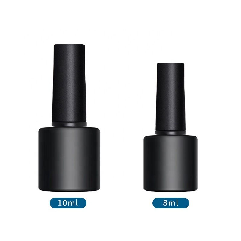 Hot sale custom logo 8ml 10ml black lid brush matte black HDPE plastic empty nail glue nail polish bottle