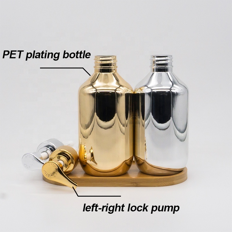 Custom 500ml Gold Silver Plastic PET Shampoo Bottle Hair Oil Bottle With Lotion Pump