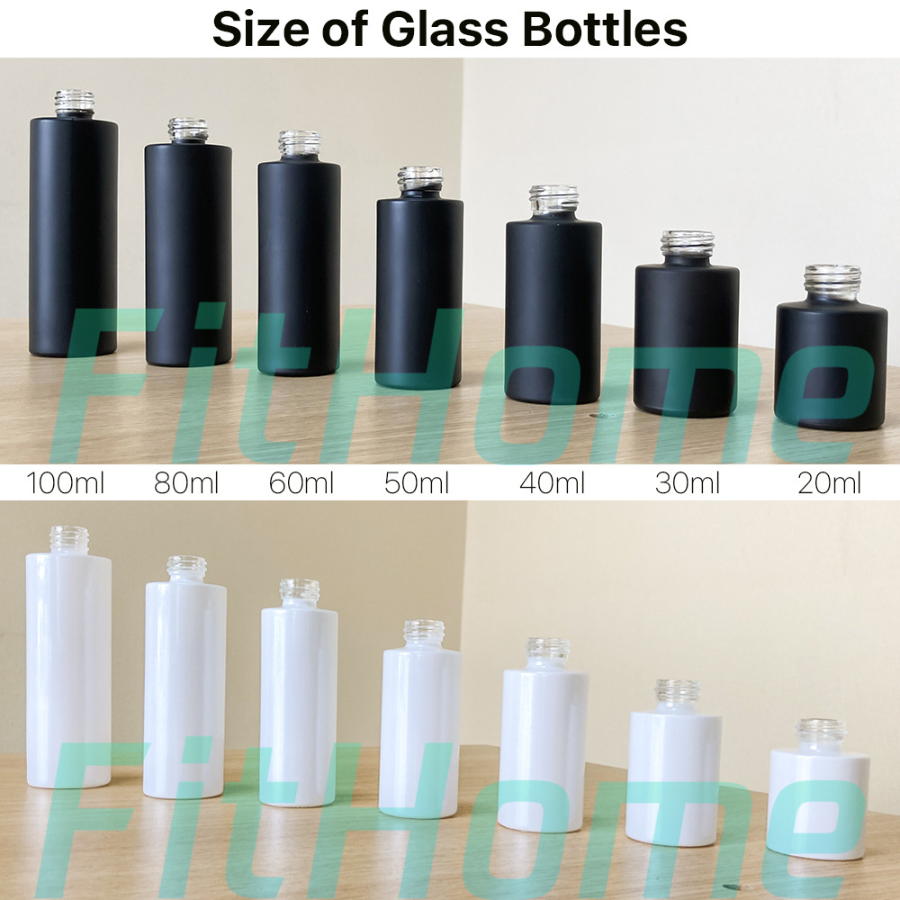 20ml 30ml 40ml 50ml 60ml 80ml 100ml 120ml 150ml White Black Clear Frost Perfume Cosmetic Glass Bottle For Liquor 20/410 24/410