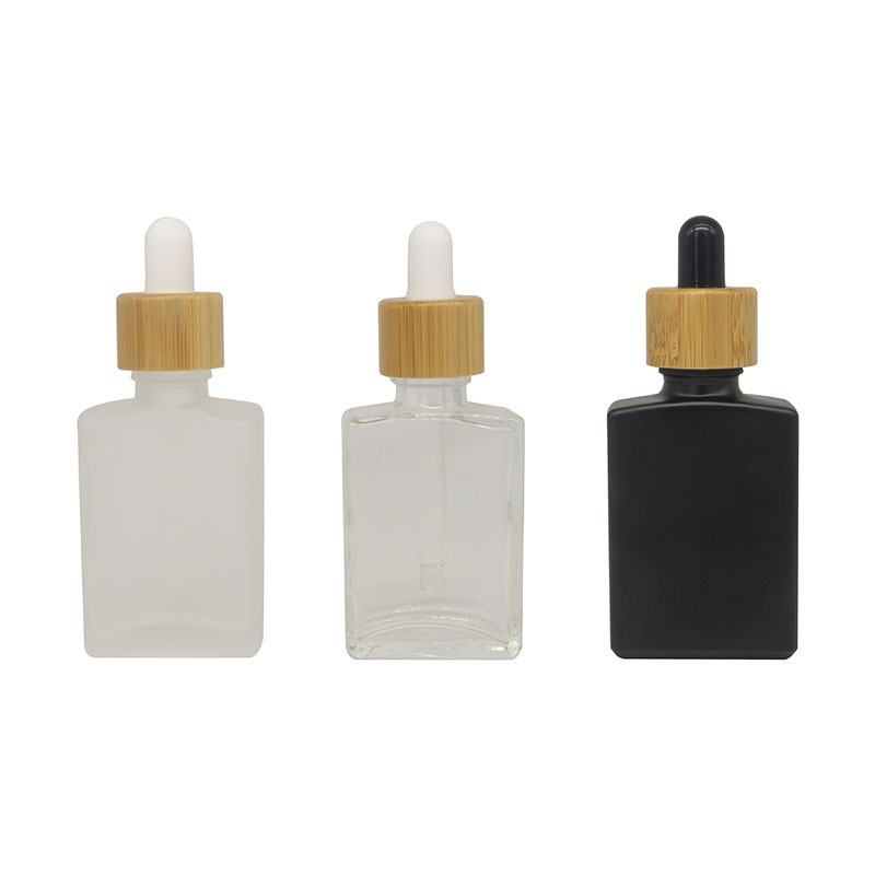 30ml Matte Black Clear Rectangle/Square Dropper Bottle for Beard Oil Essential Oil Serum Bottle with Bamboo Caps