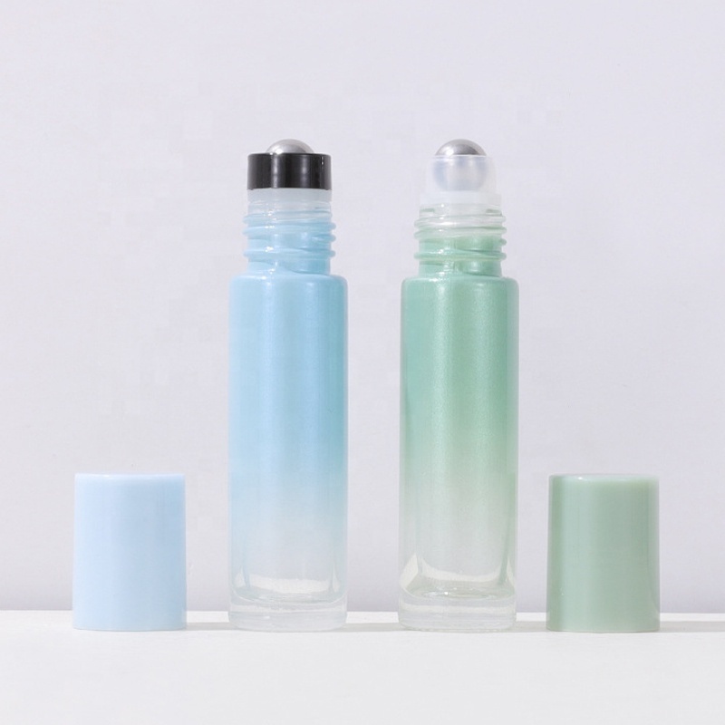 Essential oil perfume roller bottle clear green blue pink white purple yellow 5ml 10ml glass roll on bottle with cap