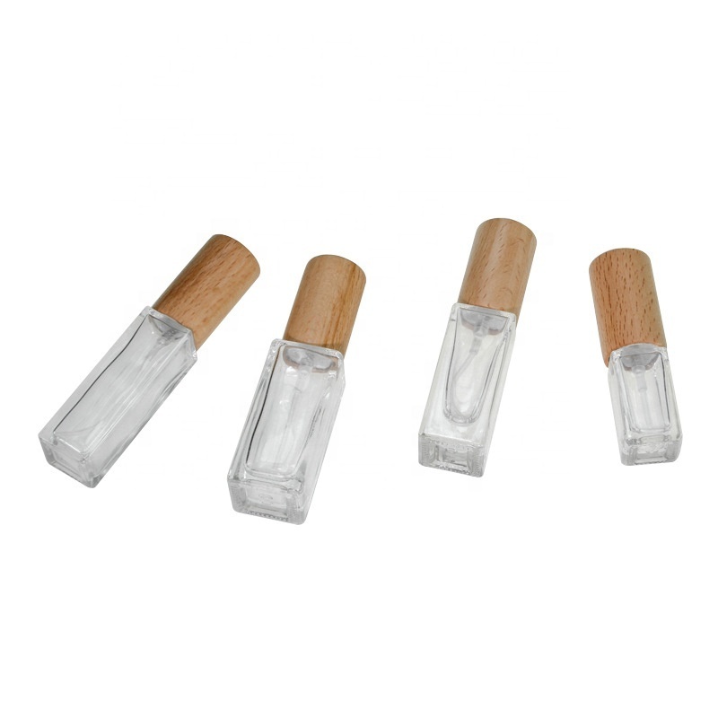 Luxury samples Clear Frosted square Empty Vial 3ml 5ml 10ml 20ml Glass Perfume silver Spray Bottle with wooden cap