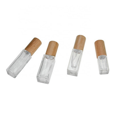 Luxury samples Clear Frosted square Empty Vial 3ml 5ml 10ml 20ml Glass Perfume silver Spray Bottle with wooden cap