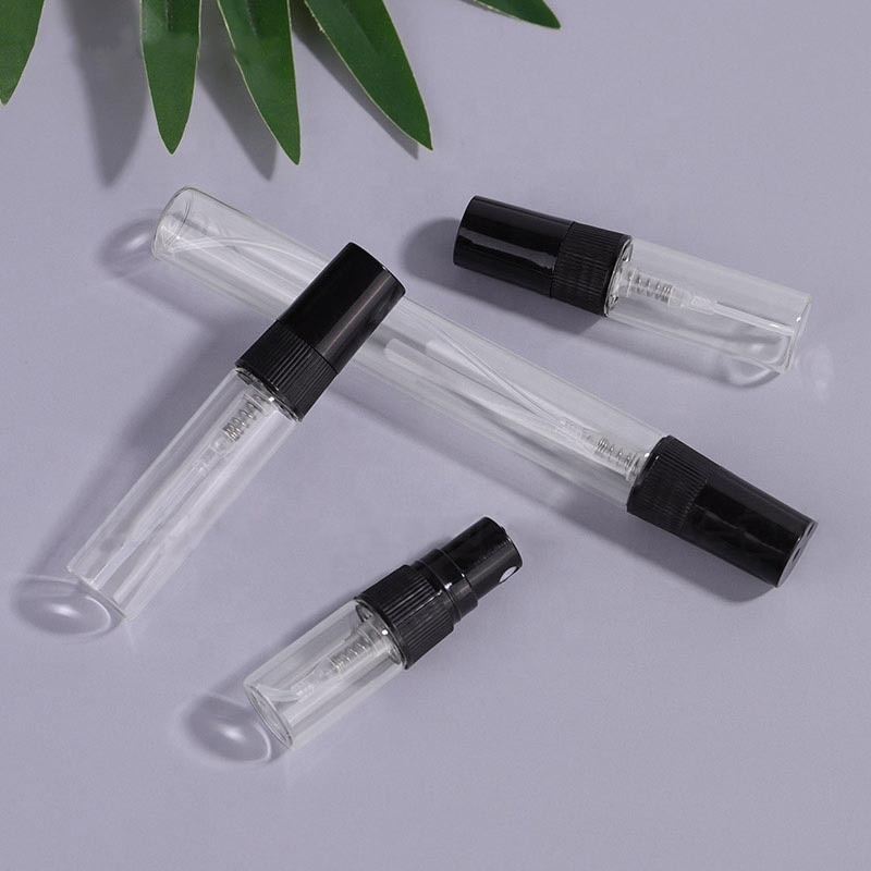 Empty 2ml 2.5ml 3ml 5ml 7ml 10ml clear mini atomizer mist vial sample spray glass perfume bottle with gold silver black cap