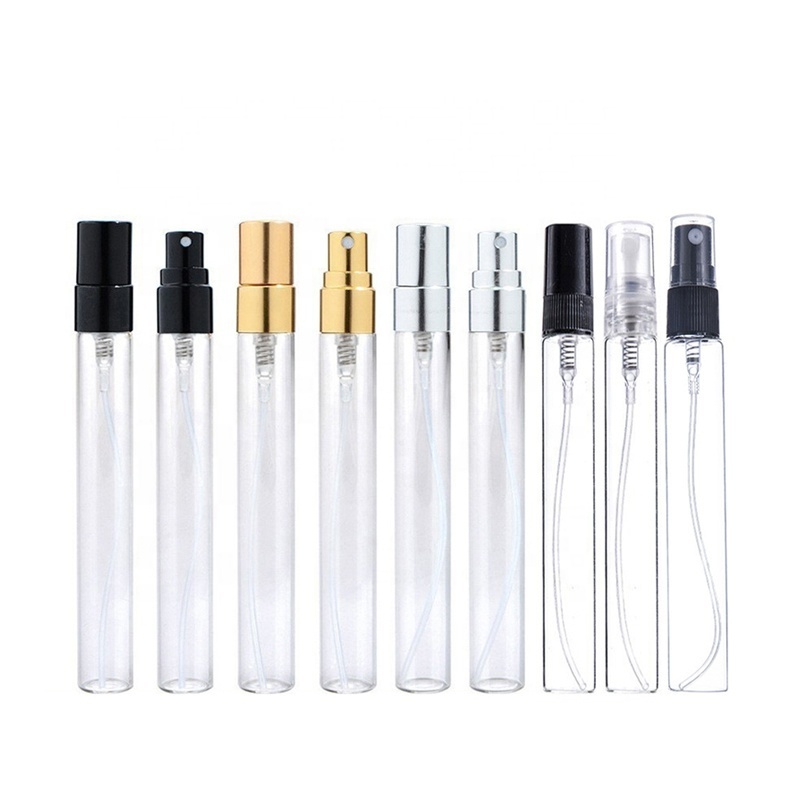 Empty 2ml 2.5ml 3ml 5ml 7ml 10ml clear mini atomizer mist vial sample spray glass perfume bottle with gold silver black cap