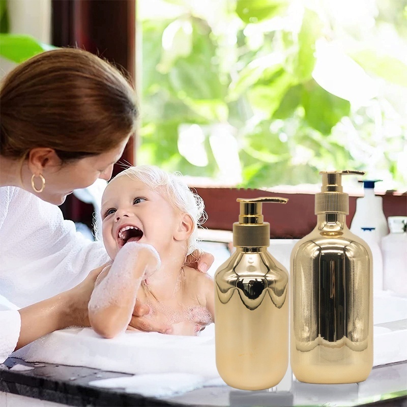 Custom 500ml Gold Silver Plastic PET Shampoo Bottle Hair Oil Bottle With Lotion Pump