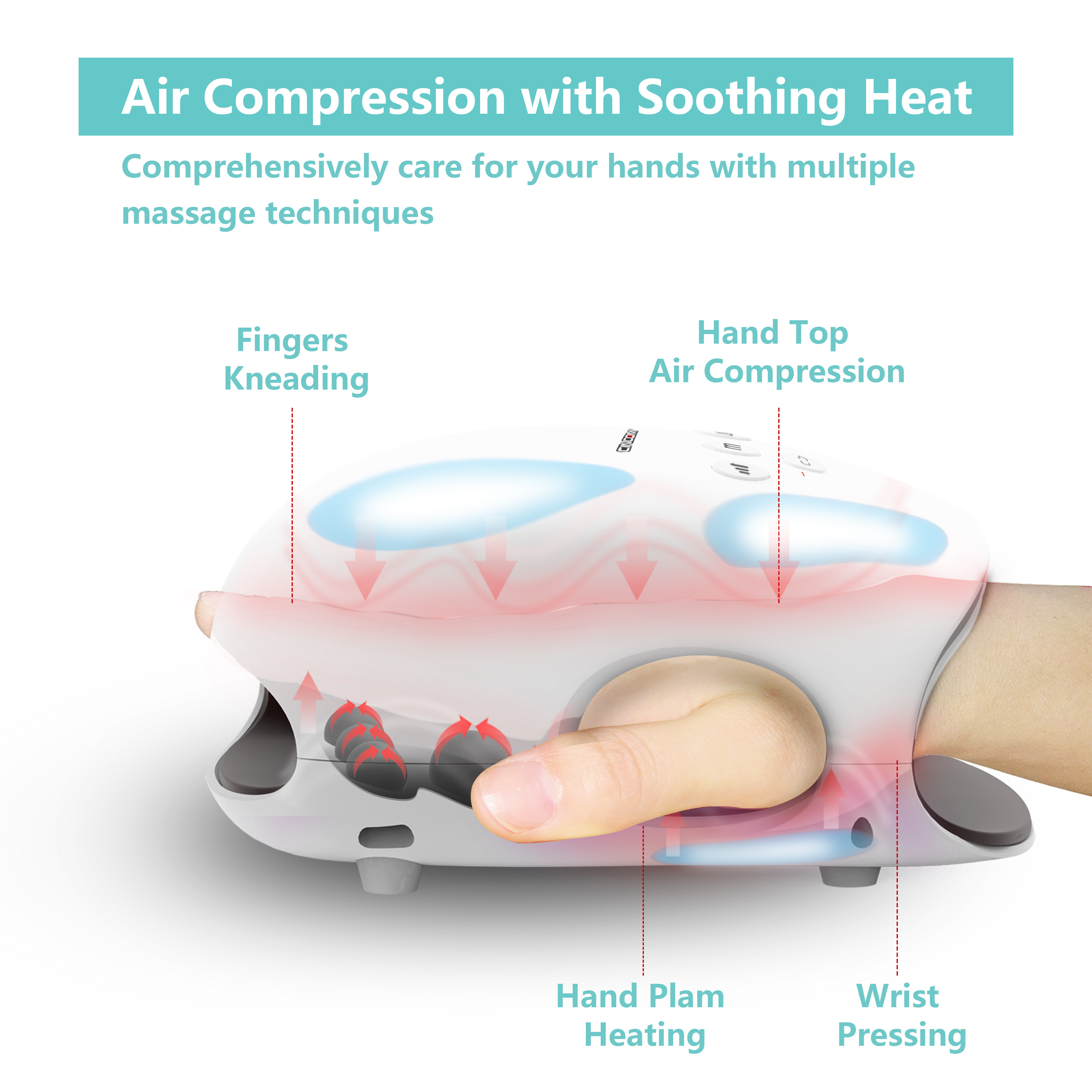 OEM Hand Massager with Heat Women Rechargeable Kneading Massage Finger Numbness Air Compression Cordless Electric Hand Massager