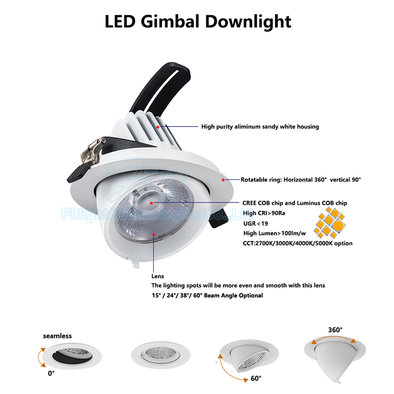 Gimbal Lighting 50w Recessed Led Gimbal Downlight For Indoor