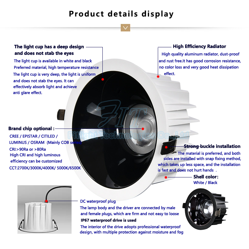 Anti Glare Modern Led Light Downlight Trimless Round Die-Cast Aluminum CCT Adjustable Ceiling Recessed Led Downlight