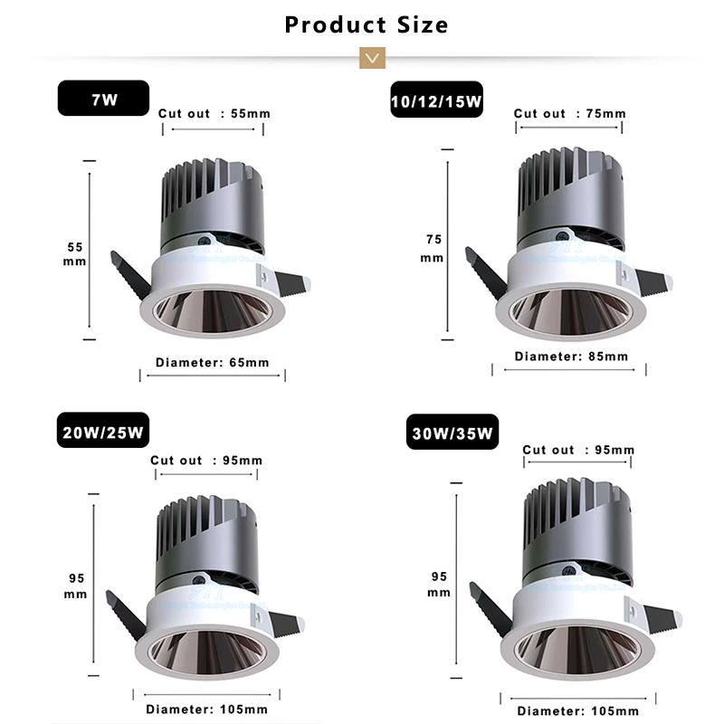 2700K-6000K Round Aluminium Trimless COB Spot Lamp Recessed 12W LED Spot lights