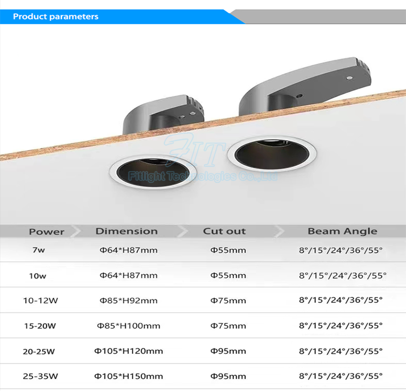 Small Down Lamp Focus Spot Light Die Casting Aluminum Anti Glare Ceiling Project Hotel 15W Led Downlight