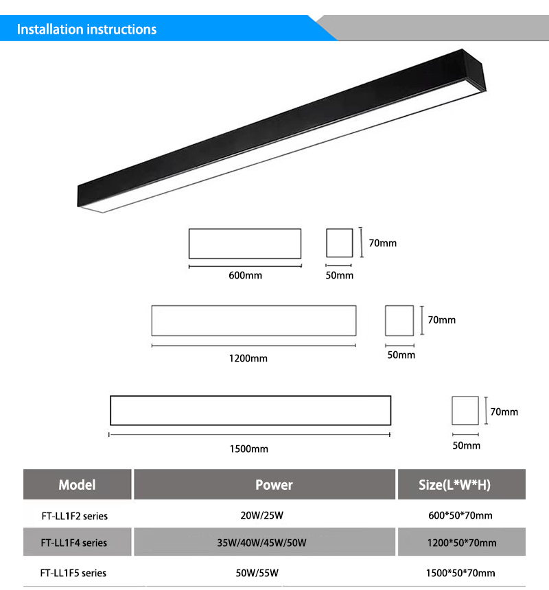 Surface Mounted Aluminum Housing Linear Lighting Fixture 4ft 1200mm Led Linear Lamps